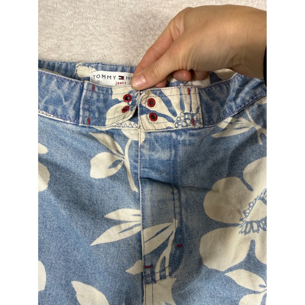 Tommy Hilfiger Floral Denim Set Women 10 Blue Vintage 90s Y2K Hibiscus Pant - Picture 11 of 16